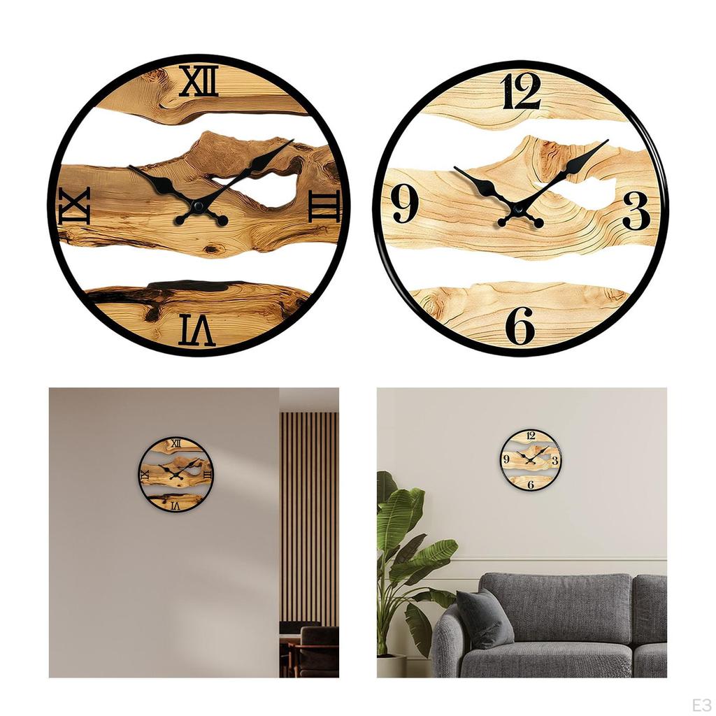Wood Wall Clock Decorative Non Ticking Fashion Rustic Quiet Hollow for Kids Room Living