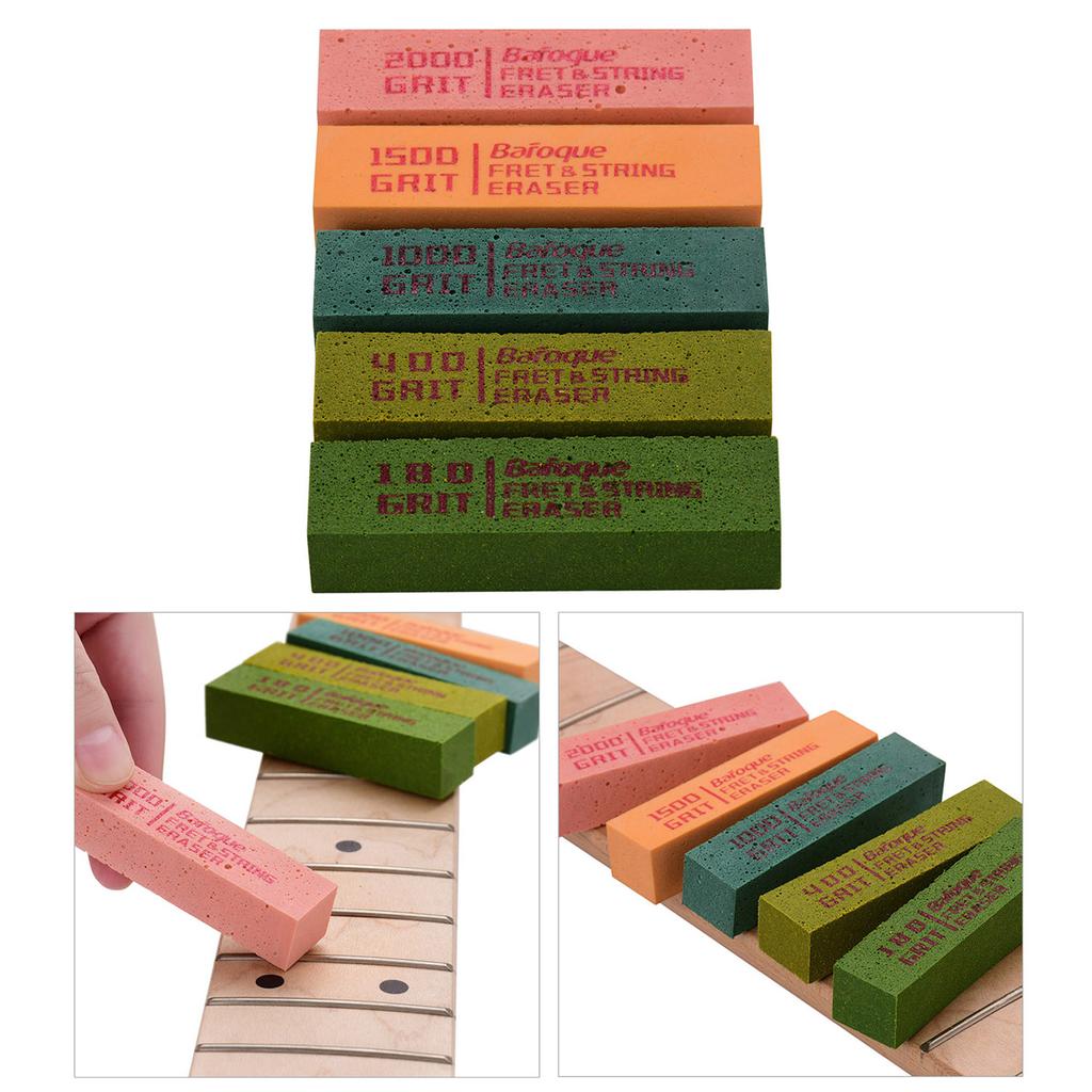 Guitar Fret Polishing Erasers Abraisive Rubber Blocks with 180 Grit & 400 Grit & 1000 Grit & 1500 Grit & 2000 Grit for
