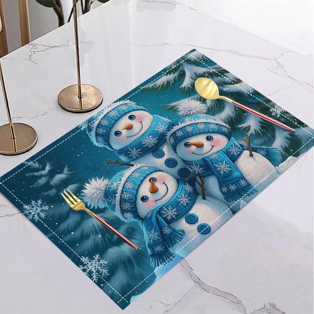 Christmas Snowman Placemat Party Decoration Placemat Restaurant Tableware Insulation Mat Christmas Gift New Year Decoration