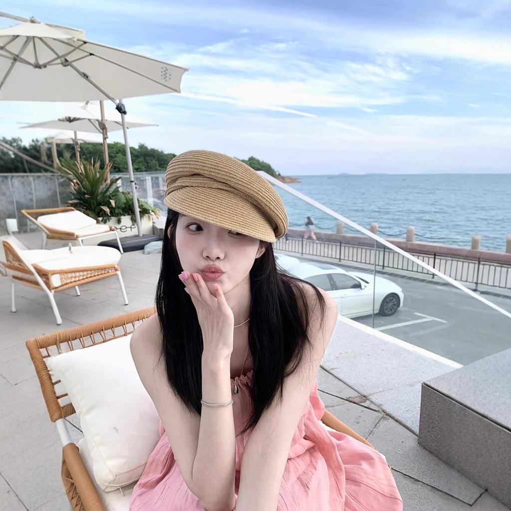 Summer pink suspender neck dress women's loose fat mm seaside dress sleeveless seaside piece clothes