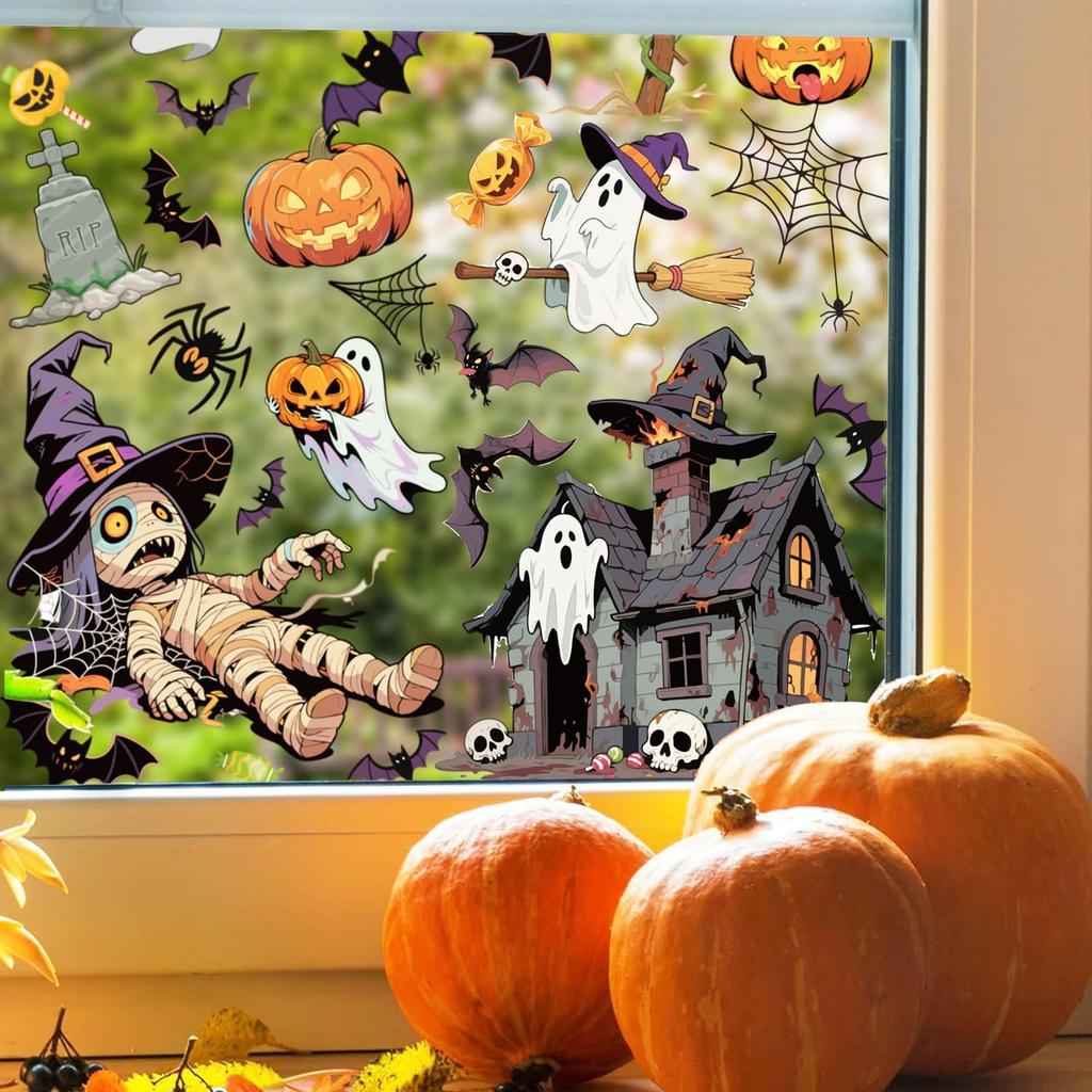 9 Sheets Halloween Window Stickers, Double Side Window Clings Decals for Party Decoration, Indoor & Outdoor Home Decor, Halloween Decorations,