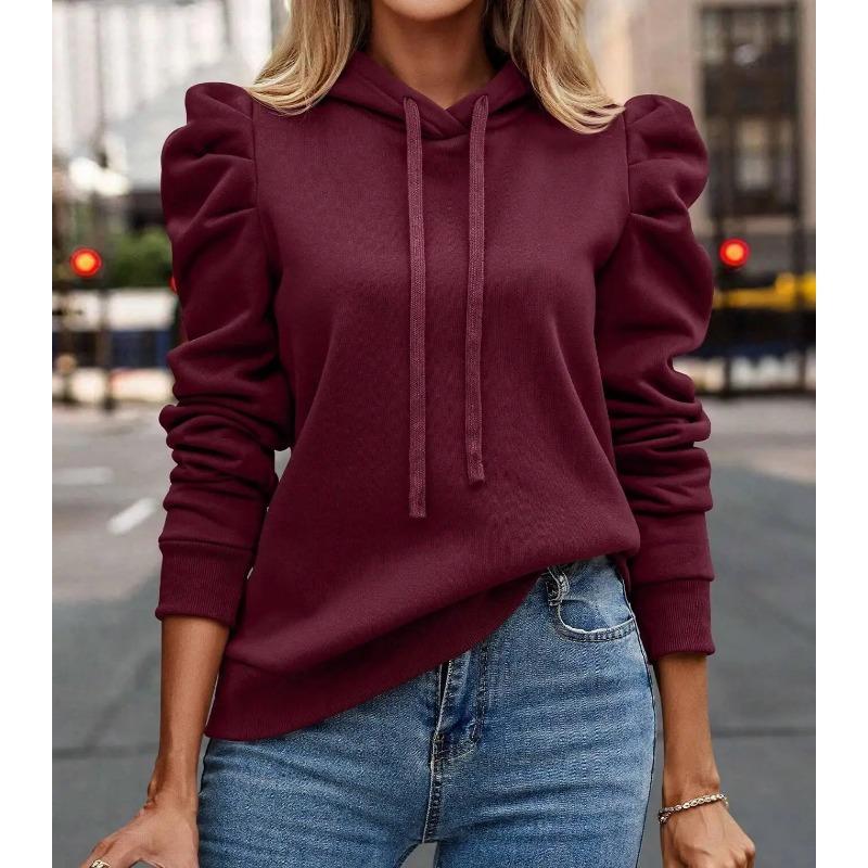 2025 Autumn Winter New Polo Hoodie Solid Color Long Sleeve Fashion Stacked Sleeve Casual Comfortable Women's Hoodie
