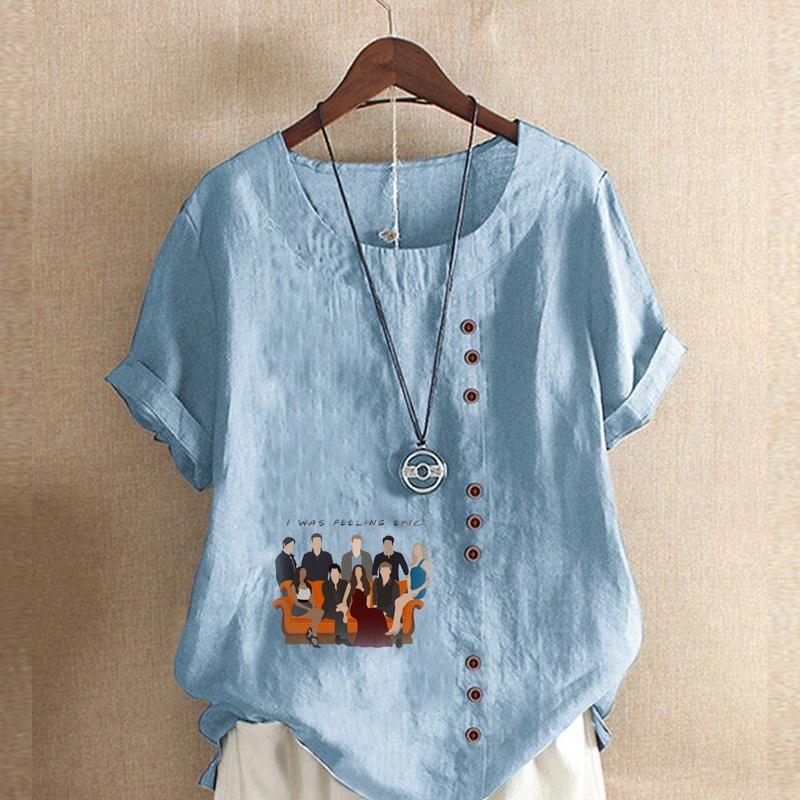 Women's Fashion Family Prined Round Neck Short Sleeve T-shirt Casual Cotton Linen Graphic Shirt Leisure Loose Summer Blouse Tops