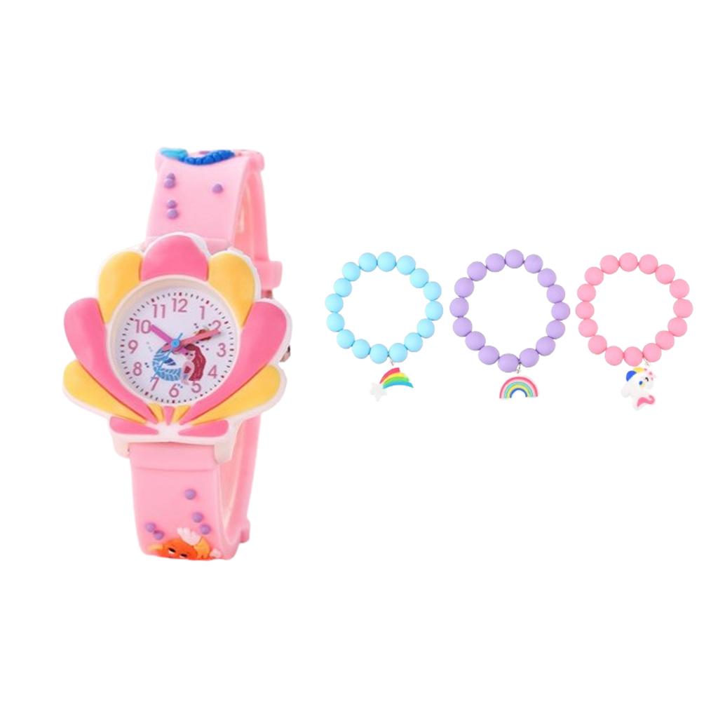 1/2/4pcs-Mermaid 3D Cartoon Shell Watch - Enchanting Colorful Design for Christmas Gifts, Watches, and Bracelets Set for Girls