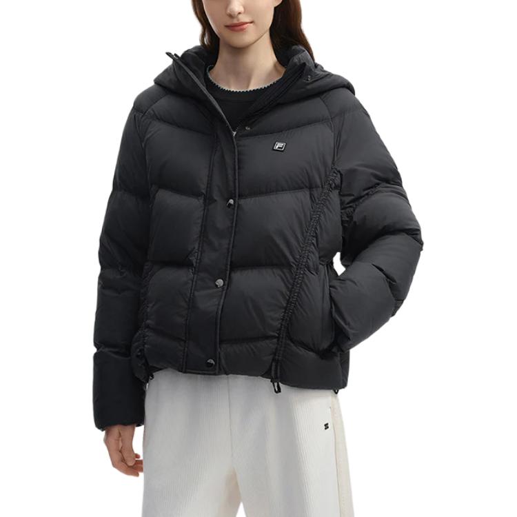 Fila Lifestyle White Series Versatile Solid Color Zipper Hooded Down Jacket Women Outerwear Black F11W443904FBK