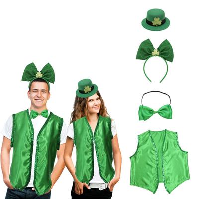 Festive Costume Set Vest Bow Tie Headband/Hat Accessories Set Saint Patricks Day Costume Accessories Ireland Party Decor