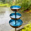 Vintage Iron 3-Tiered Bird Bath Three-layer Bowl Handmade Bird Water Bowls Garden Stake Decorative Birdbath Stand Courtyard
