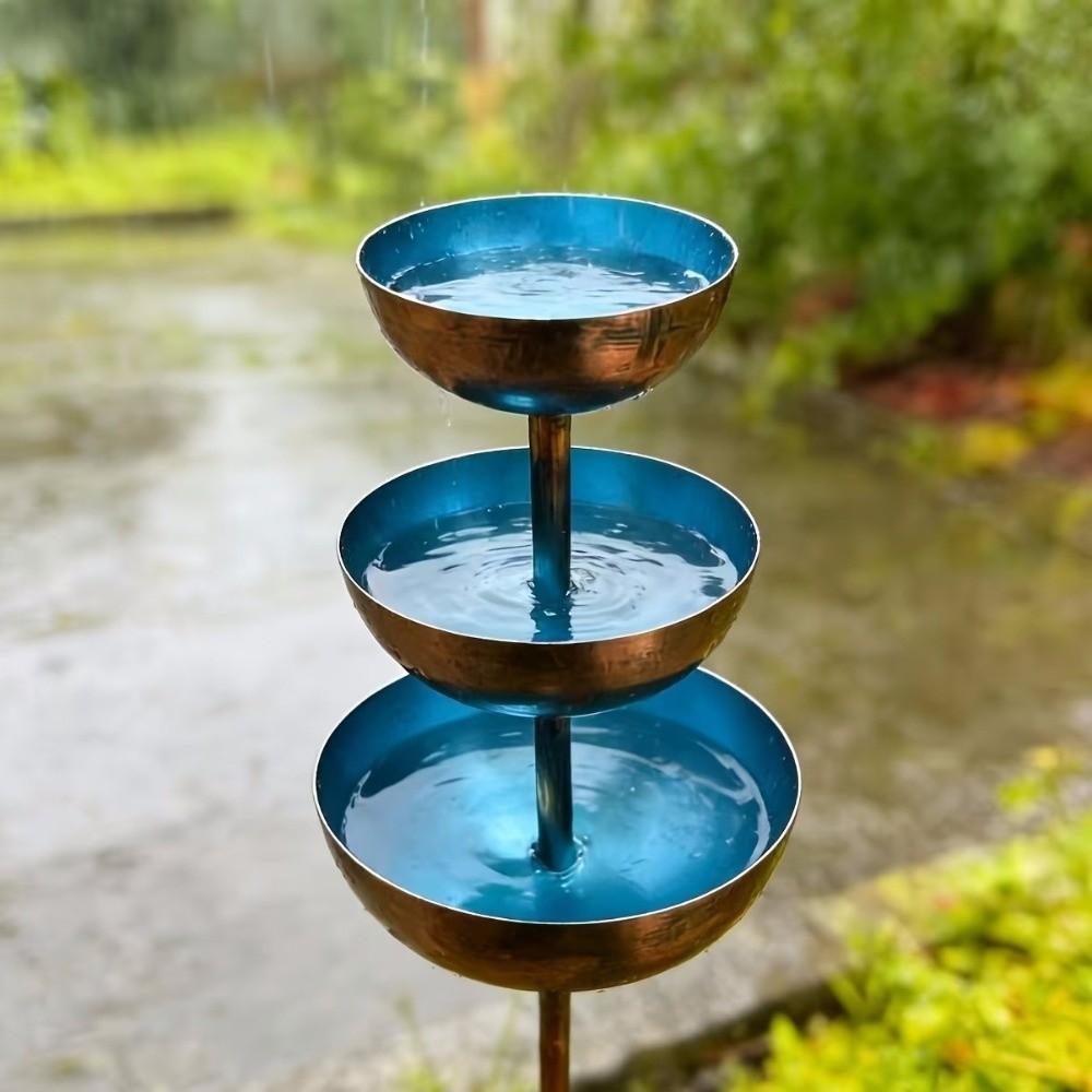 Vintage Iron 3-Tiered Bird Bath Three-layer Bowl Handmade Bird Water Bowls Garden Stake Decorative Birdbath Stand Courtyard