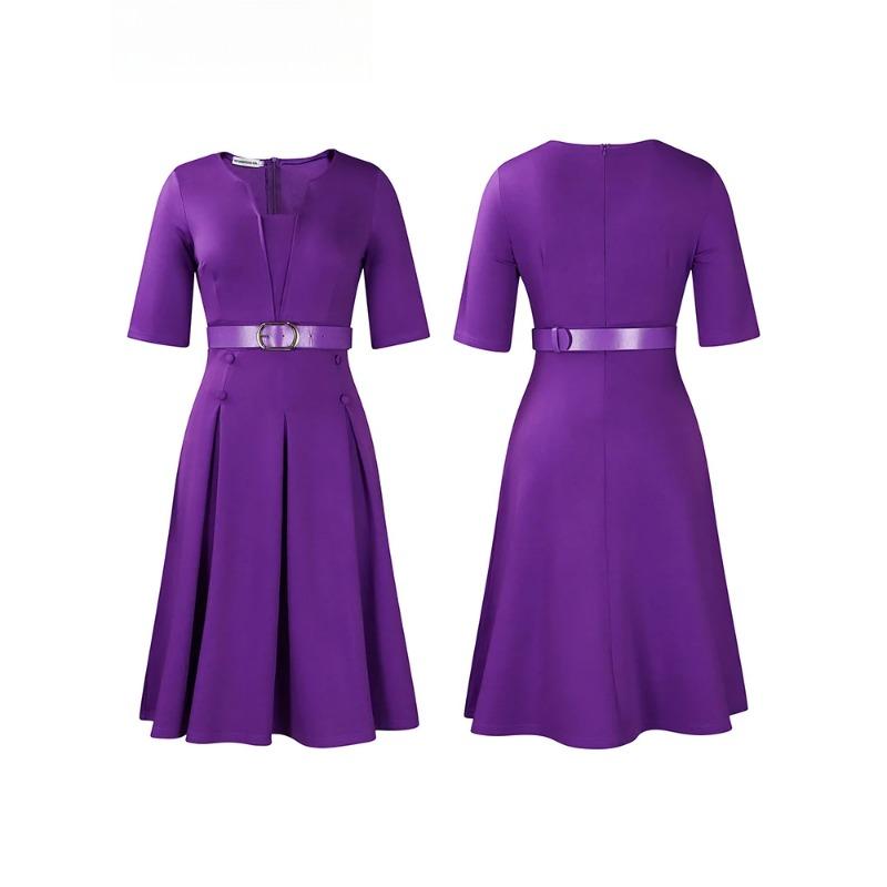 Mlaiscsr Geburtstagsparty Lila Midikleider mit Gürtel Damen Elegant Halbarm A-Linie Afrikanische Gastkleider Abendball Vestidos