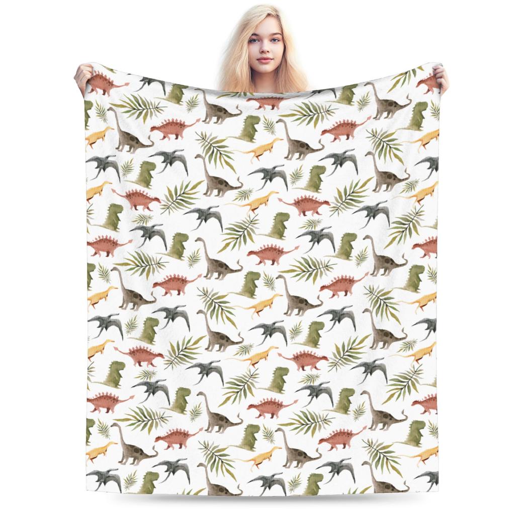 Cute Watercolor Dinosaur Blanket Flannel Winter Breathable Soft Throw Blanket for Home Bedroom Bedspreads