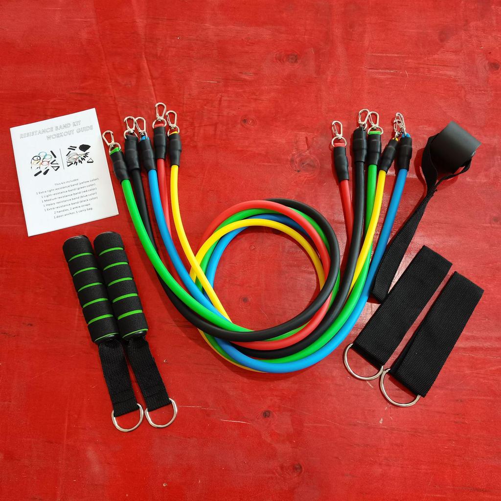 11-Piece Multifunctional Yoga Resistance Band Set with Zinc Alloy Hook