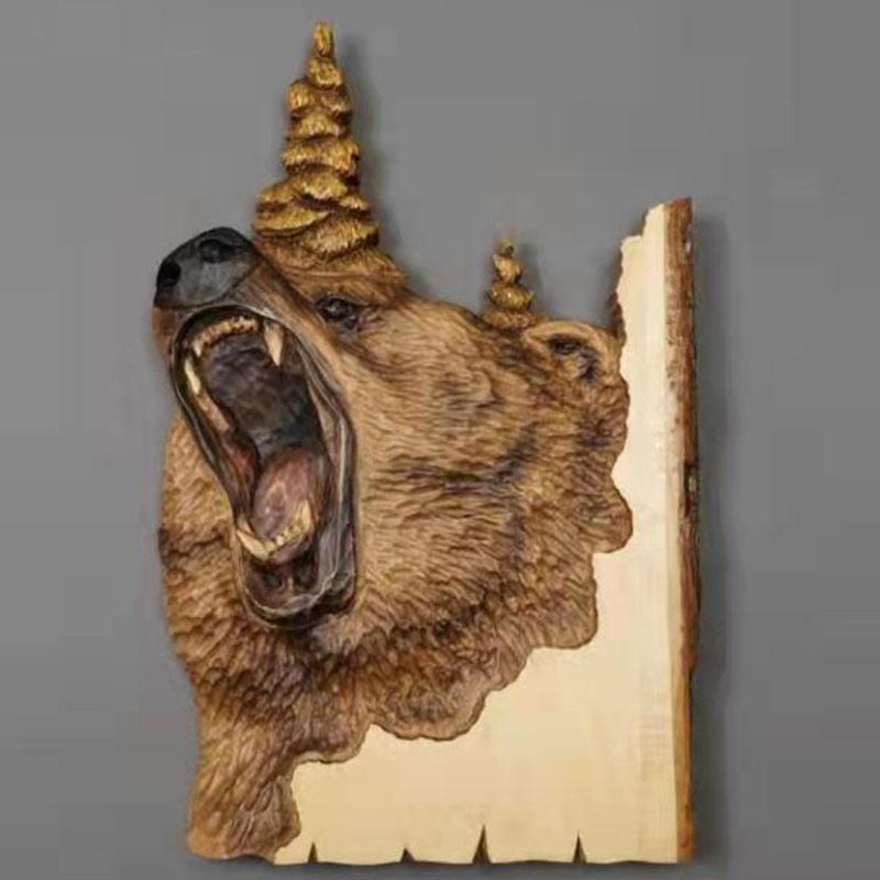 New Flat Animal Handcraft Wall Hanging Sculpture Wooden Raccoon Bear Deer Wolf Fox Hand Painted Decoration for Home Living Room