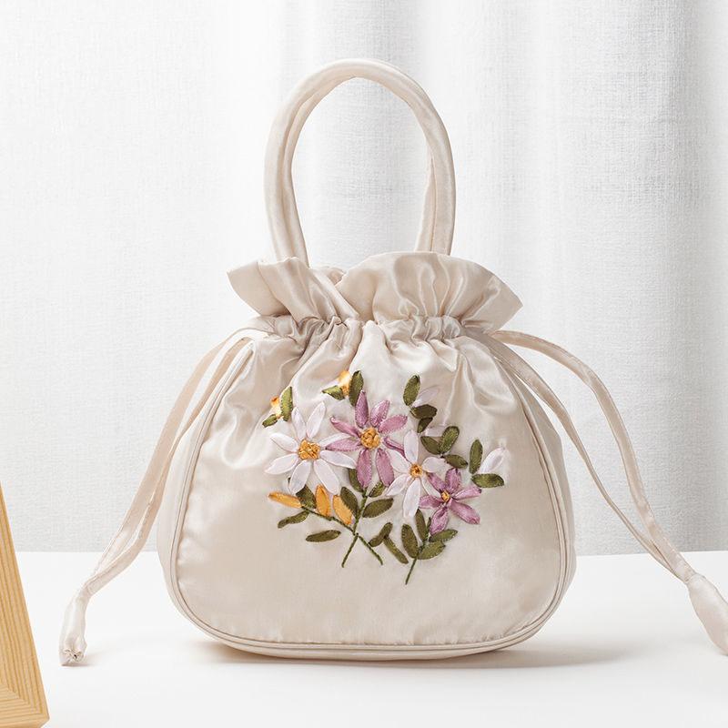 Fashion Women Bucket Bag Summer Purse Top Handle Ladies Handbag Phone Bag Embroidered Flower Drawstring Bag Designer Handbags