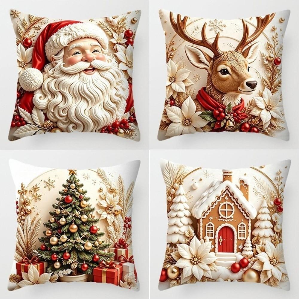 4PCS Elk Christmas Pillow Covers New Year Snowman Pillow Cover Atmosphere Xmas Pillowslip Sofa