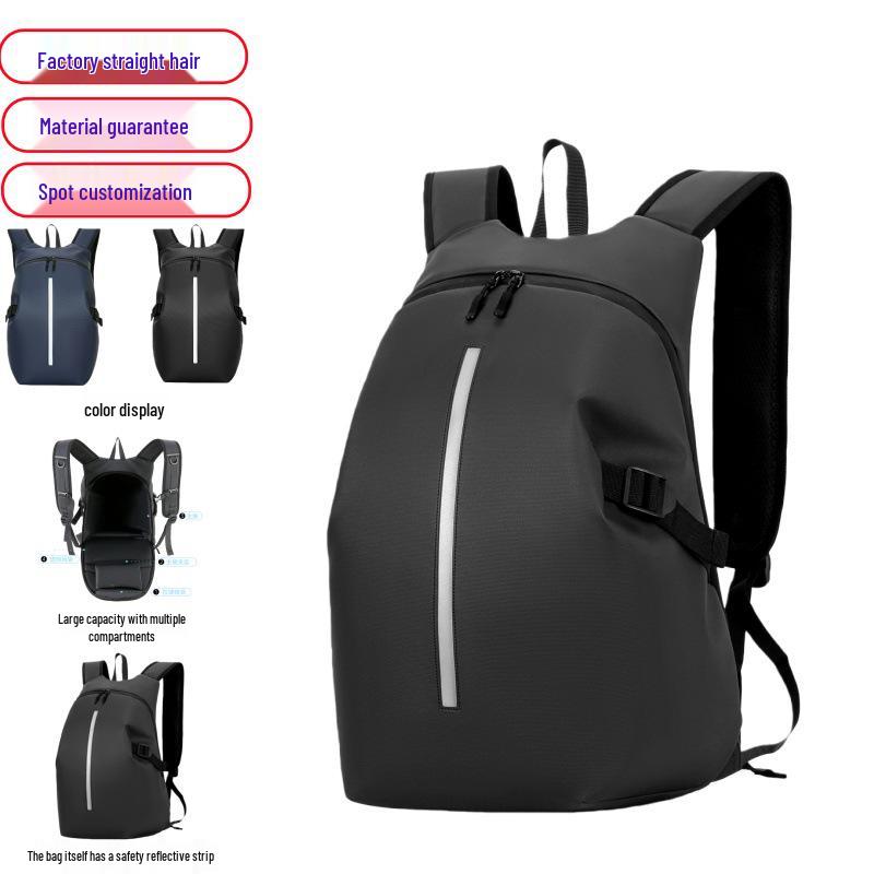 Water-Repellent Leather Motorcycle Backpack with Reflective Strips and Large Capacity
