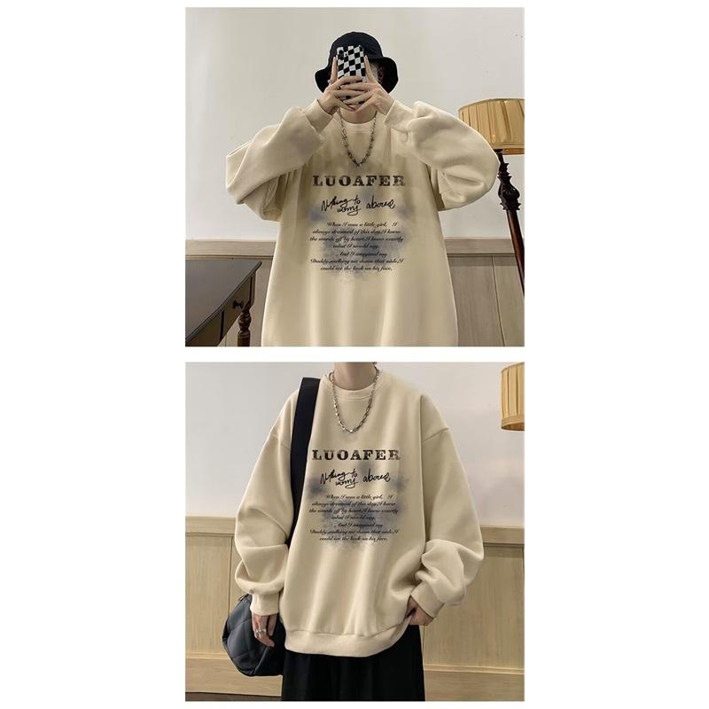 Men's Oversized Crew Neck Sweatshirt Letter Print Casual Pullover Top