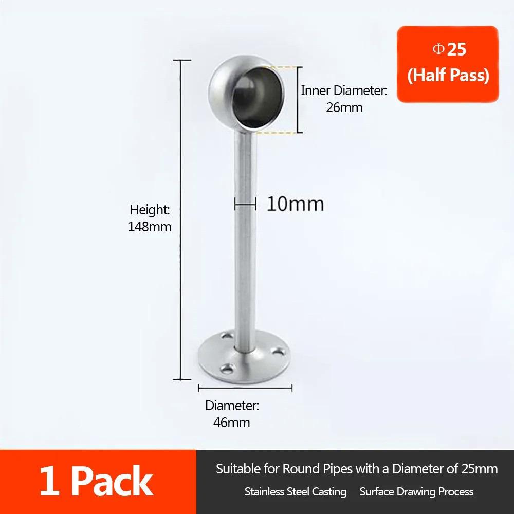 1Pcs 19/22/25mm Pipe Bracket Stainless Steel Wardrobe Hanger  for Clothes Pole Curtain Rod