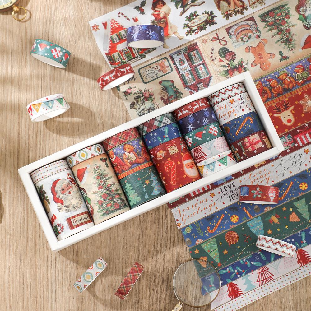 20 rolls Christmas Washi Tape Set Santa Clause Dcorative Tape (3 rolls Bronzing Tape) Scrapbooking Journaling Supplies