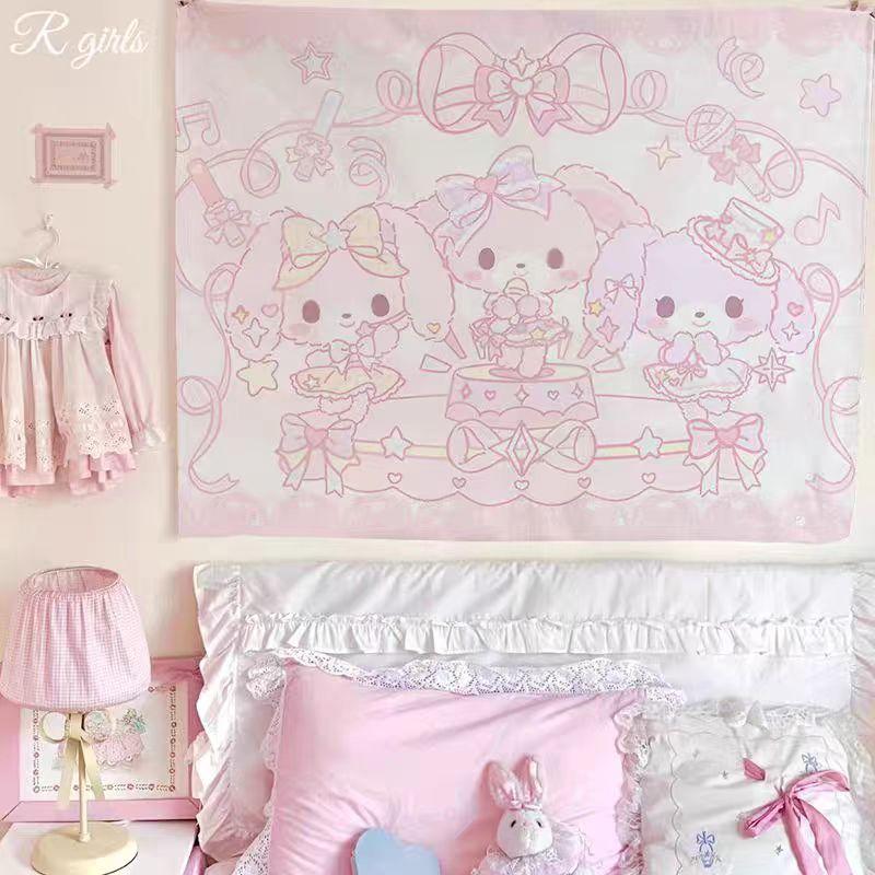 Cartoon Cute Bobo Rabbit Tapestry Sanrio Girlish Background Cloth Student Bedroom Room Bedside Decoration Tapestry