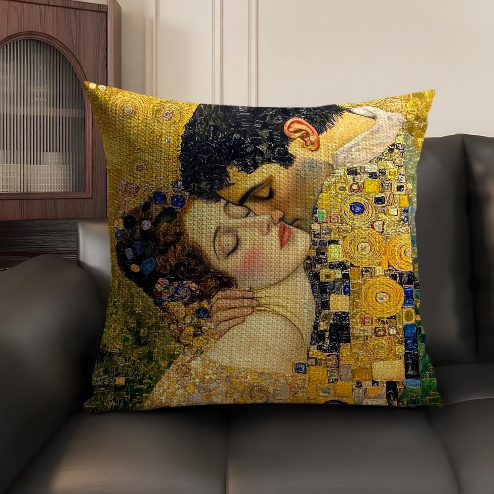 GGustav Klimt Oil art Cushion Cover Natural Linen Organic Fabric DoubleSided Printing Sofa Home Decor Gift Pillow Case