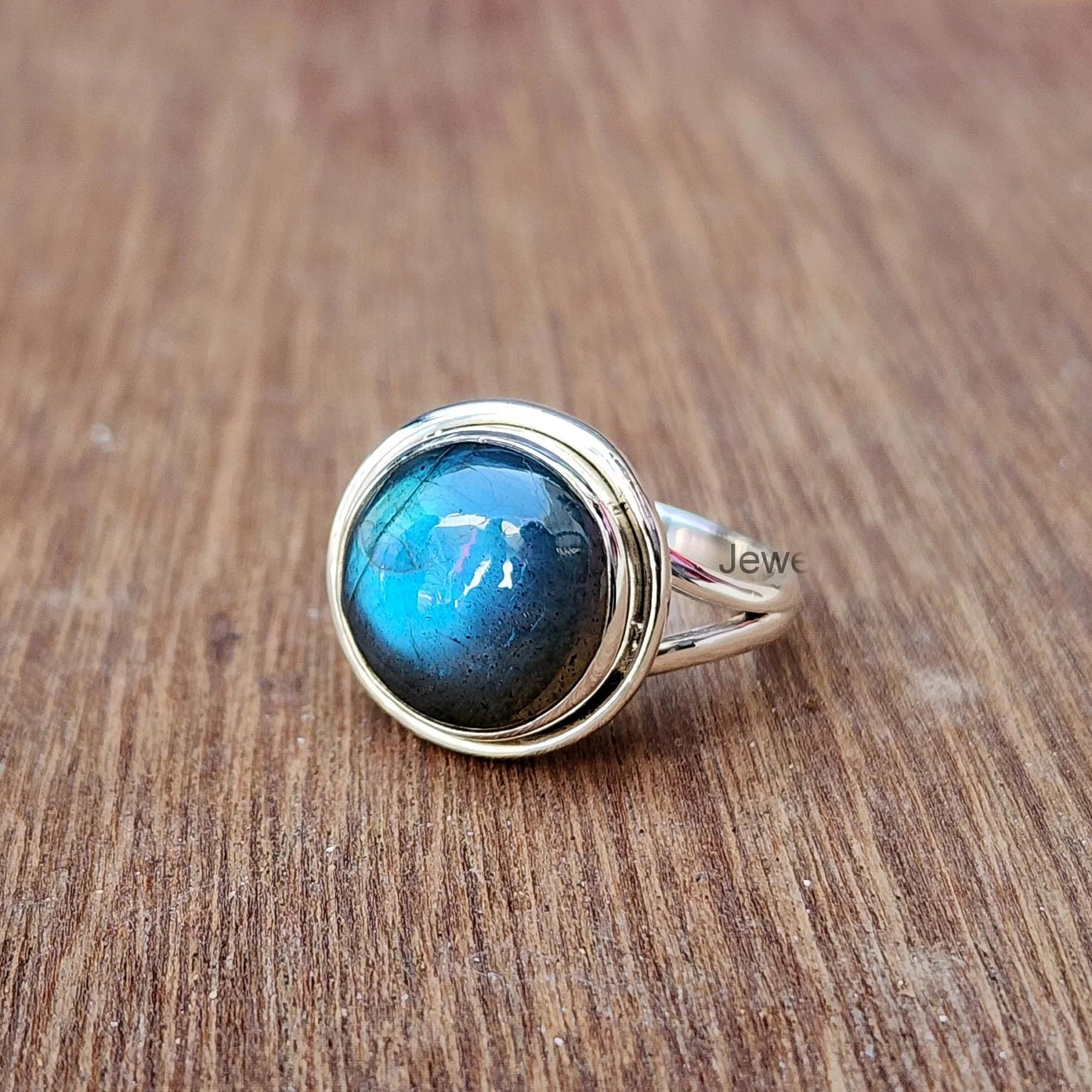 

Natural Blue Fire Labradorite Gemstone 925 Sterling Silver Ring Jewelry, Handmade Gift Labradorite Ring 10 срібний