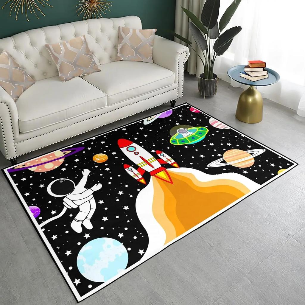 Cartoon Outer Space Astronaut Carpet Universe Galaxy Area Rug For Bedroom Living Room Decor Planet Doormat Starry Sky Floor Mat