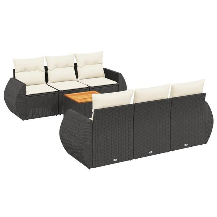 VidaXL Salon de Jardin avec Coussins 7 pcs, Canapés de Terrasse, Ensemble de Meubles de Patio, Mobilier d'Extérieur, Noir 3224894