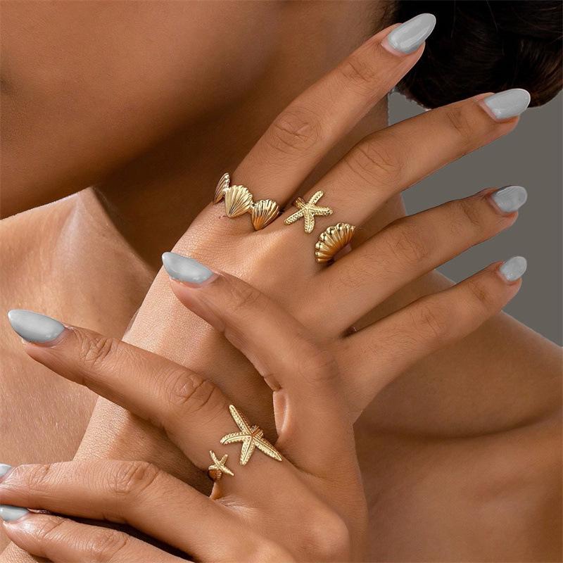 Европейский и американский набор колец с океанской волной, инкрустированный бриллиантами и с дизайном морской звезды