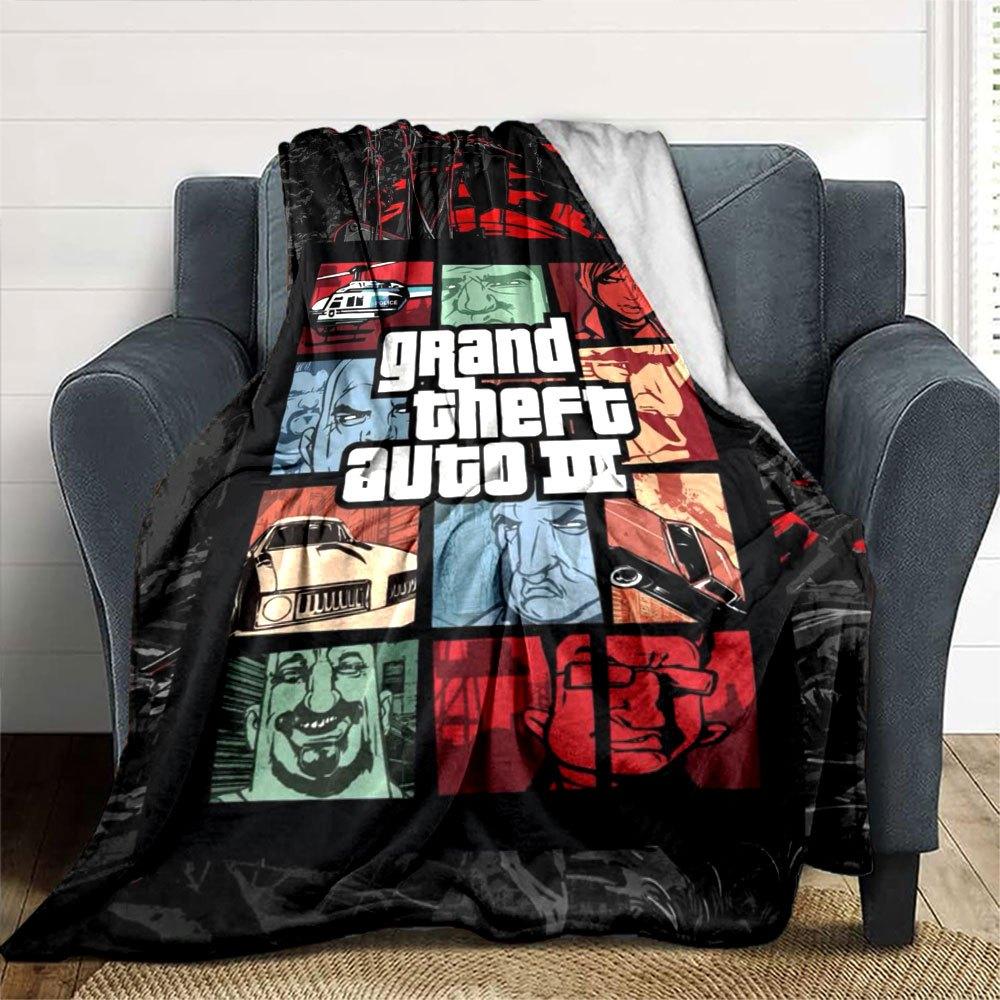 1pc Grand Theft Auto Soft Flannel Blanket with Designer Print A cozy blanket for all seasons, perfect for the couch, bed, office