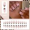 3D Bows Full Cover Stick On Nails French Tip Press On Nails Almond Artificial Nails False Nails with Leopards Designs