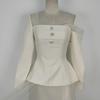 Vietnamese Designer Asymmetric Shoulder Suit with Lace Mesh Skirt for Women - Spring/Autumn Style