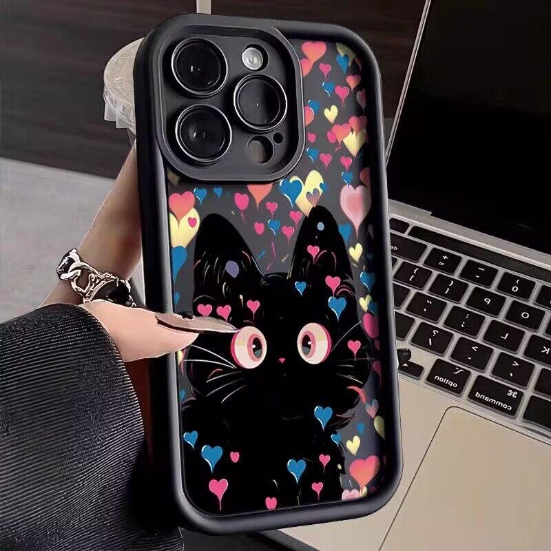 Schwarze Katze Herz Handyhülle Für Motorola Moto Edge 50 Pro Fusion 40 NEO G84 G35 G85 5G G22 G32 G52 G30 G60 Weiches Cover Coque