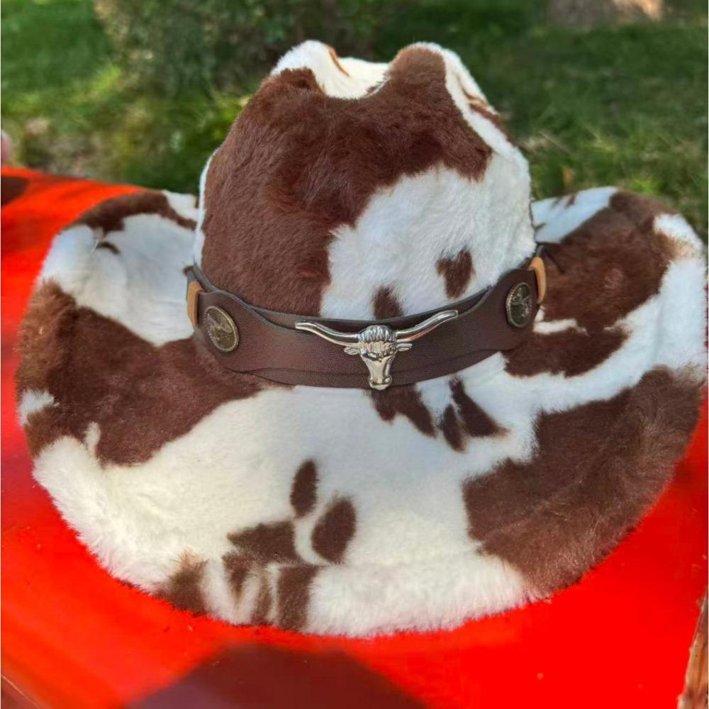 Wide Brim Faux Fur Fedora Hat Fuzzy Plush Cowboy Hat Vintage Cowgirl Hat Party Wear