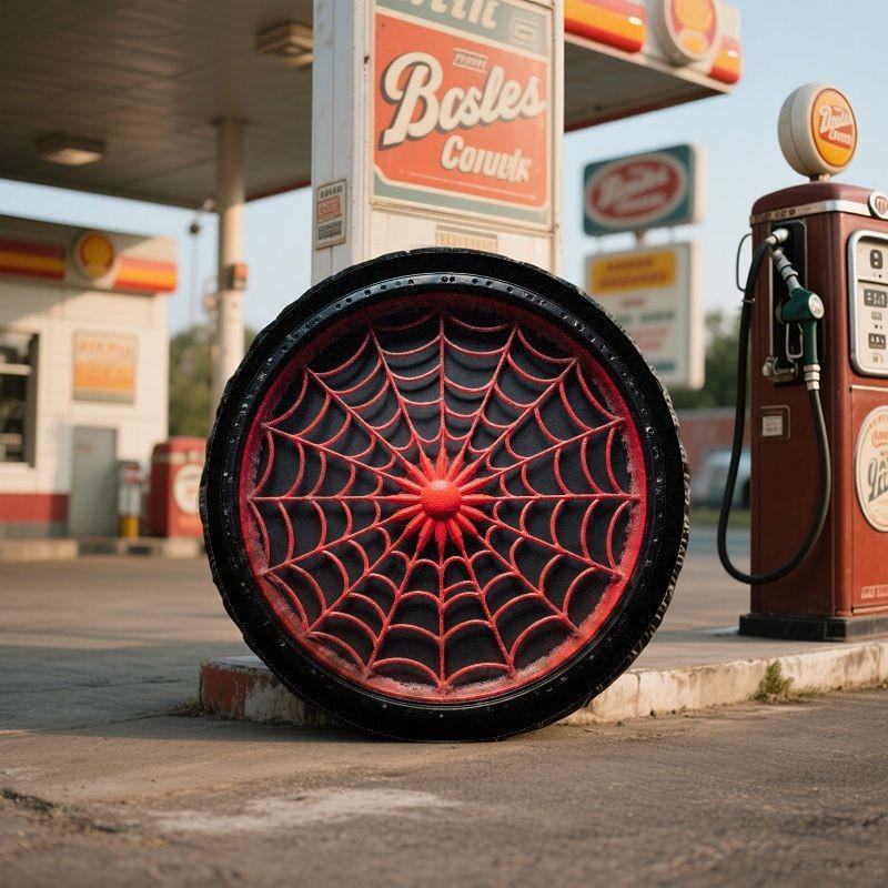 Red Spider Web Tire Cover Durable Polyester Sun Protection for SUVs Trucks Rvs Outdoor