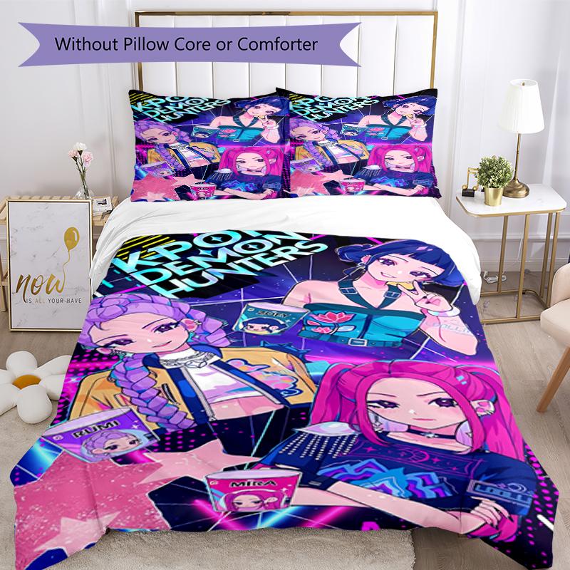 3pcs Kpop Hunter4 pattern bedding set duvet cover set includes duvet cover &pillowcases, perfect all season bedroom decoration & gift
