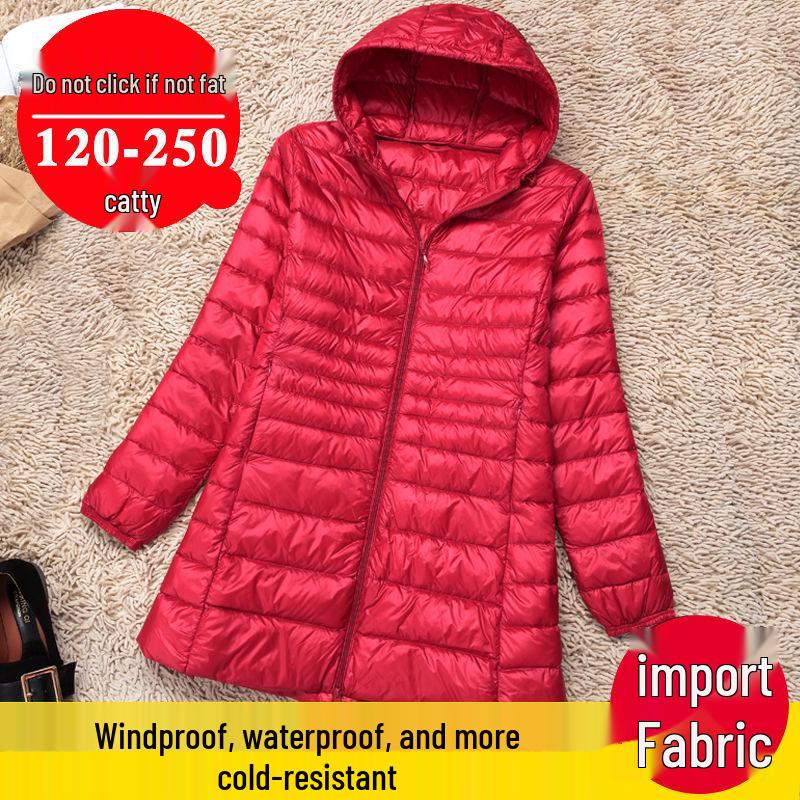 Plus Size Women's Lightweight Hooded Slim-Fit Down Jacket - Mid-Length, Clearance, Fits Up To 200 Lbs