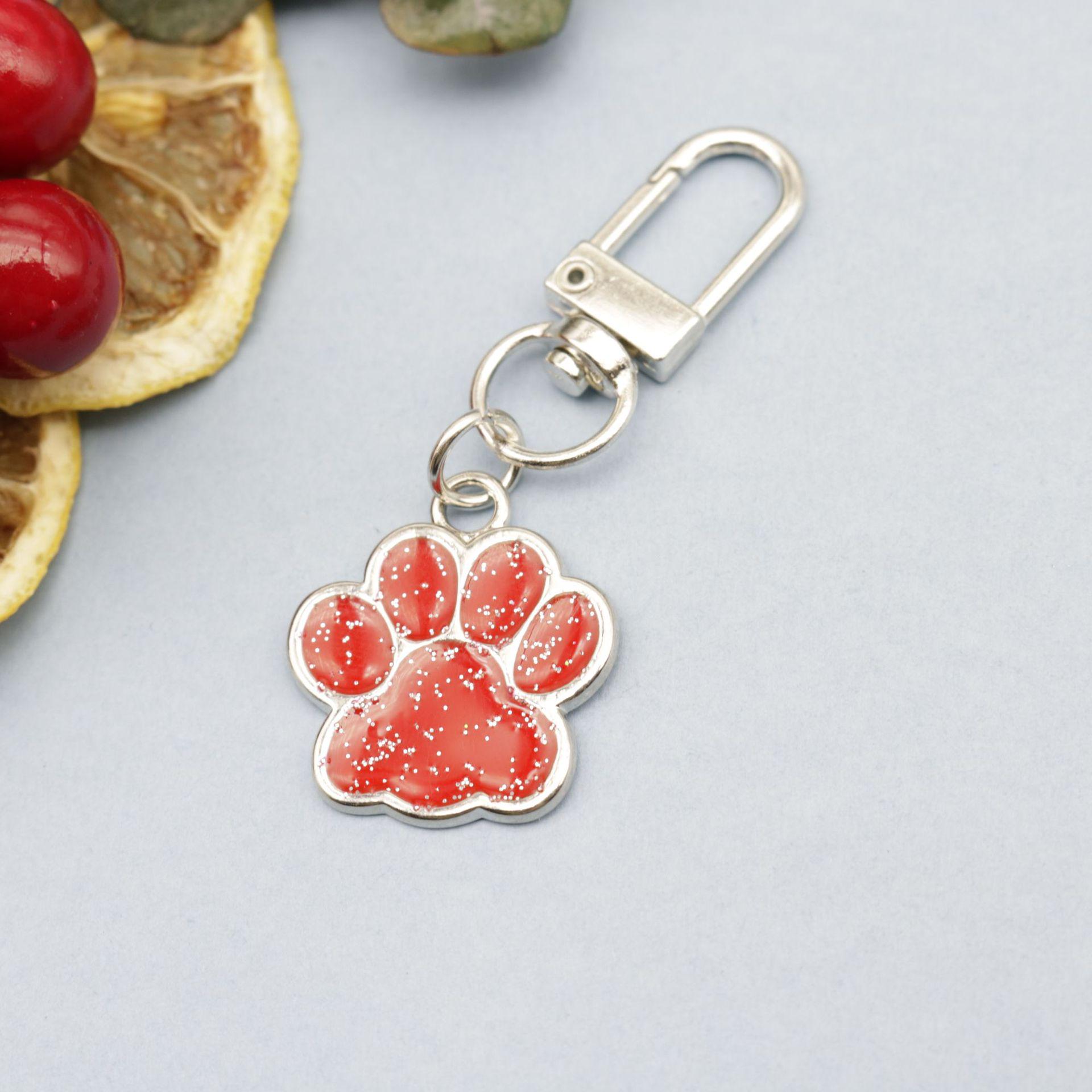 Little Bear Paw Pendant: DIY Zinc Alloy Pet Paw Footprint Keychain & Jewelry Accessory. красный