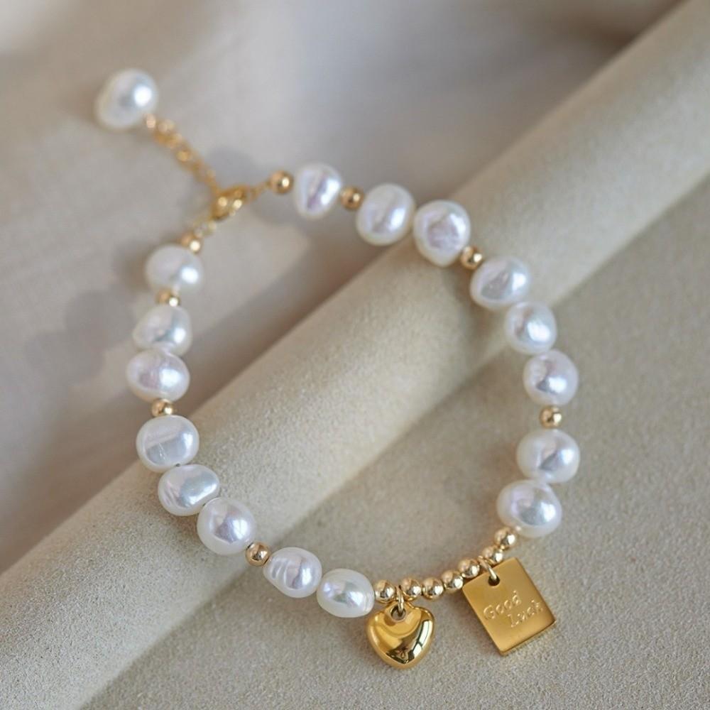 Non-Fading Heart Charm Bracelet Irregular Imitation Pearl Lucky Bracelet  Versatile Jewelry