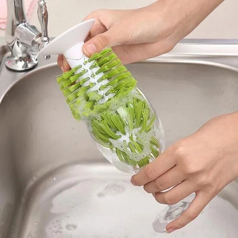 Sink Suction Cup Brush for Wine Glasses Mugs Bottles Durable Bristles Grip Upright Stability Cleaner Glass Brush with Suction Cu