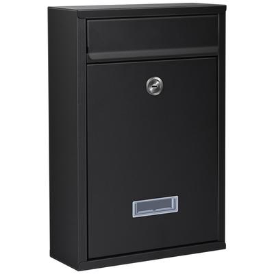 TITIROBA A4 Size Wide X 9cm Deep X 32cm High Wall-Mounted Mailbox, Slim, Lockable, Compatible, Waterproof, Outdoor, Vertical, Black, 21.5cm