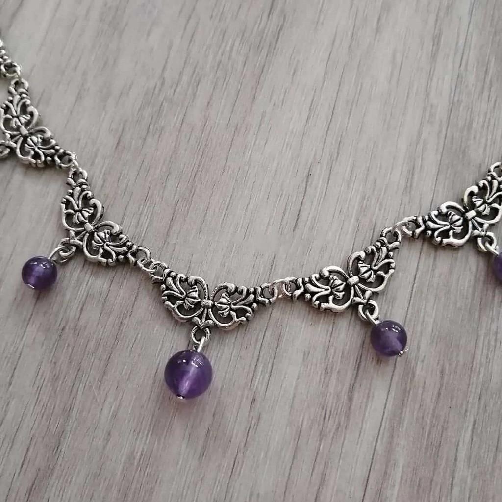 Geometric Purple Crystal Gothic Necklace For Halloween Cosplay Cosmetology