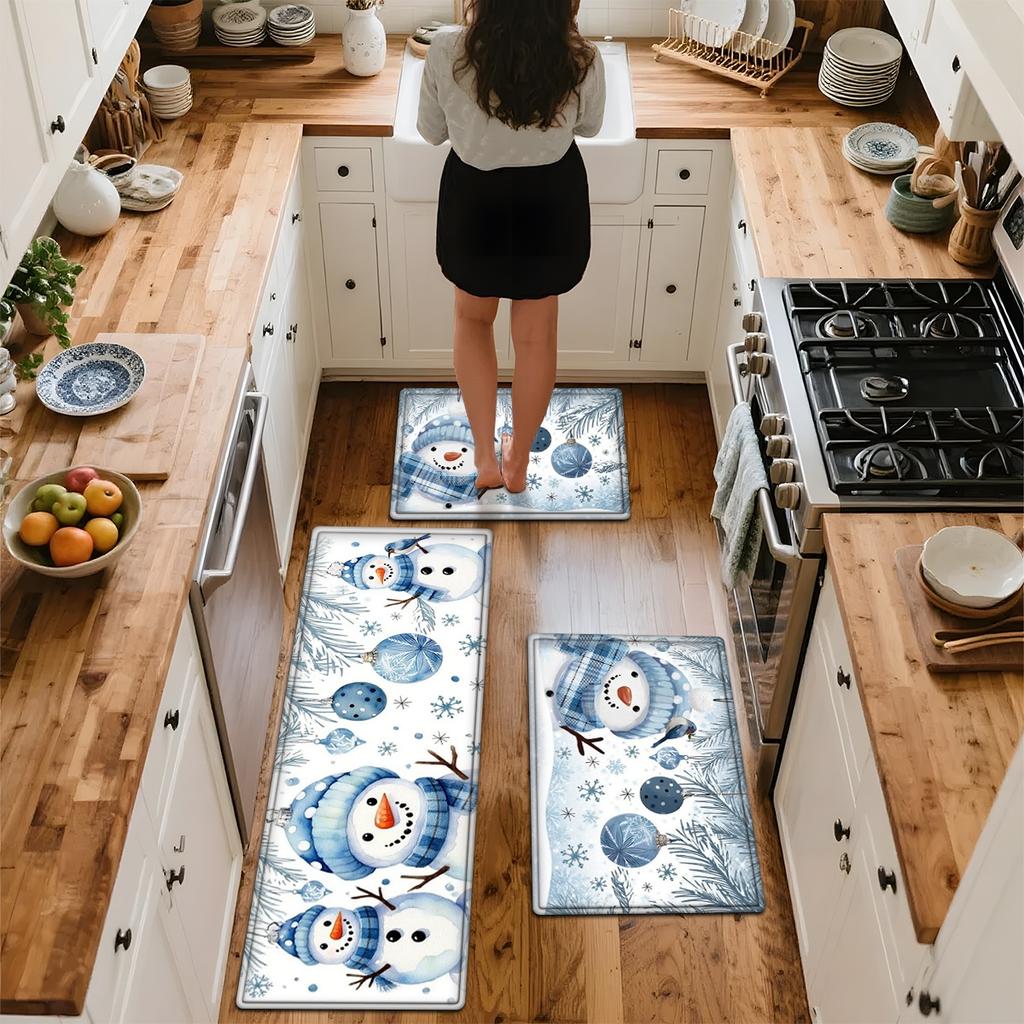 1Pcs Anti Fatigue Kitchen Rugs,  Christmas Snowman Print Waterproof Non-Slip Thick Cushioned Kitchen Mat Heavy Duty Comfort Standing Mat for Kitchen