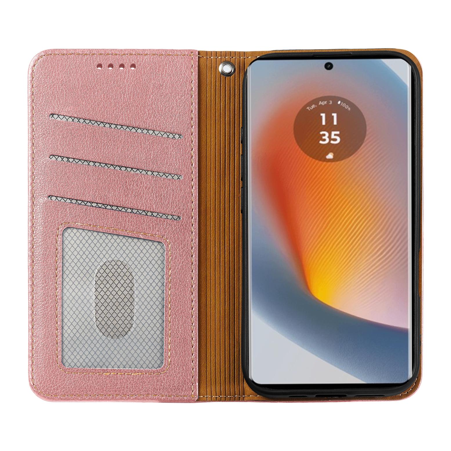 

Для Motorola Edge 50 Fusion 5G Чохол Гаманець RFID Блокування Шкіряний Чохол для Телефону Сильна Магнітна Застібка Rose Gold