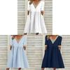 Cotton Linen Midi Dress With Ruffle Details For Office Women