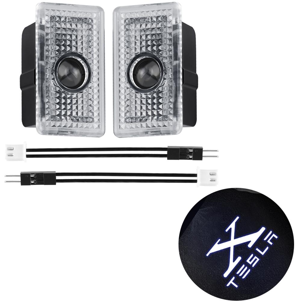 CPSSA1 2pcs Car Door LED HD Projector puddle lights Welcome Lights For Tesla Model S 2015-2016 Model X 2016 Auto Valve Core Accessories