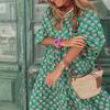 Maxi Dress Women European American Street Style Geometric Puff Sleeve