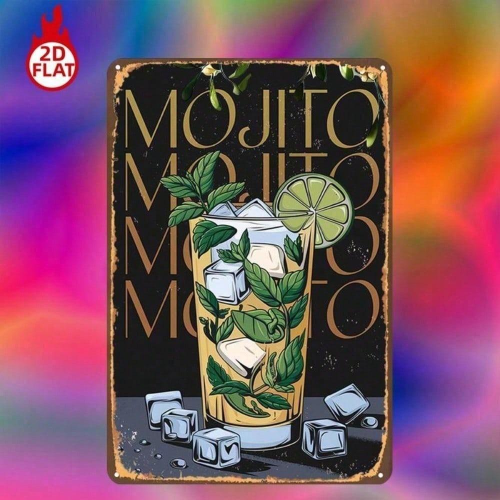 1pc Mojito Metal Sign 8x12 Tropical Cocktail Wall Decor Mint Lime Ice Art for Bar Restaurant Garage Home