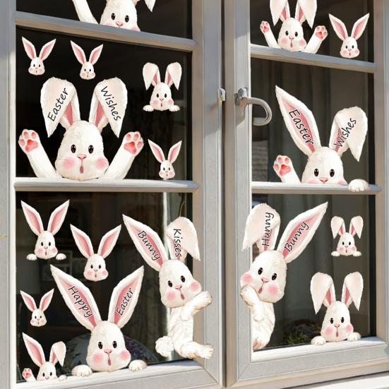 6 Sheets Easter Bunny Window Clings Reusable Static Window Decals for Spring Party Home Classroom Office Decoration