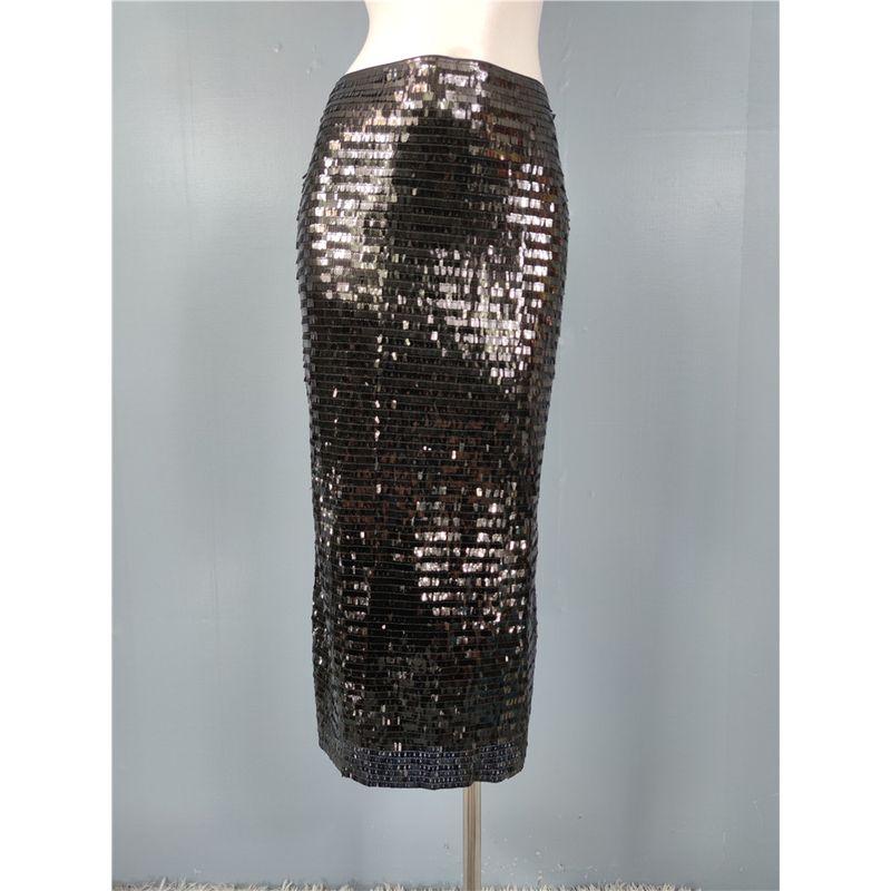 

Экспорт Одиночное 2025 Лето Новое поступление Блестки Блестящее С завышенной талией Платье-футляр с разрезом Уличная крутая юбка для женщин Black S/P