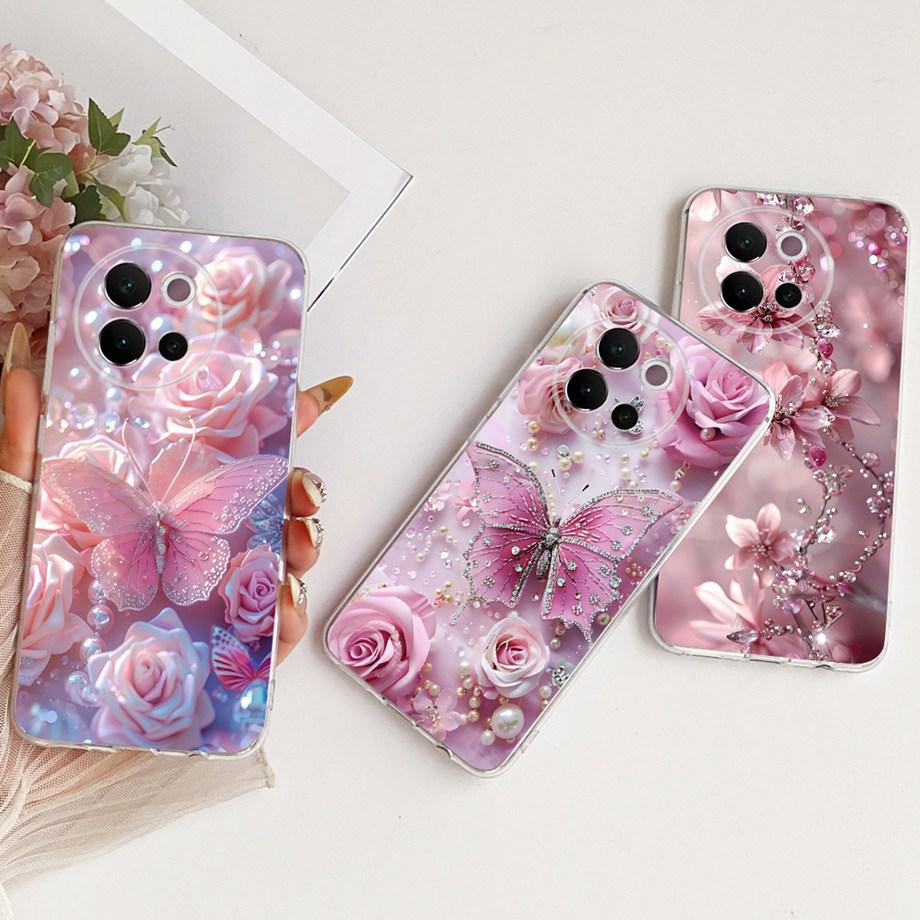 For Vivo V40 Lite 5G Global V40e V40 Pro Phone Case Clear Soft TPU Clear Back Cover Cool Cartoon Luxury Butterfly Flower Funda